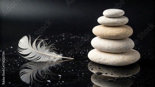 Wallpaper Mural zen stones, feather, water reflection Torontodigital.ca