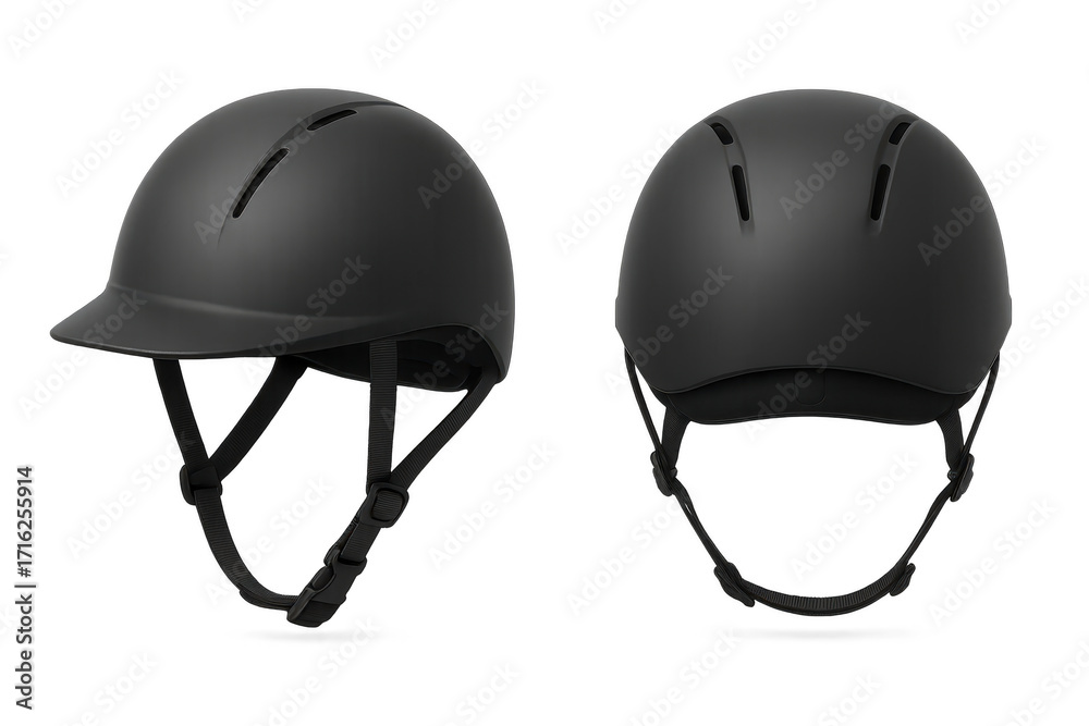Fototapeta premium Modern black riding helmet isolated on transparent background, safety gear view