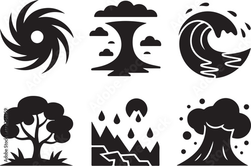 Natural disaster icons alert danger warning symbols