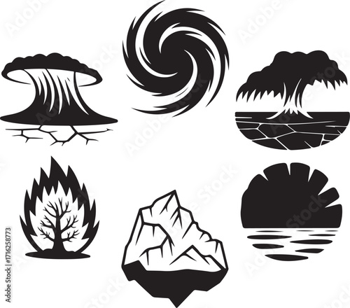 Natural elements icons dynamic symbols for earth power