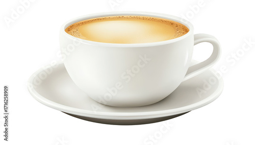 Wallpaper Mural A steaming cup of coffee placed elegantly on a saucer. a smooth surface with a light brown frothy layer. set against a clean white background. ideal for culinary and beverage presentations Torontodigital.ca