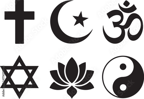 Diverse faith symbols unite diverse cultures and beliefs