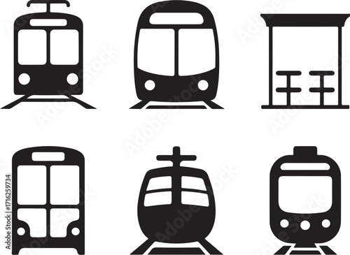 Modern train icons for urban transit and travel