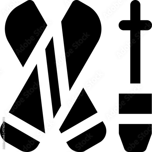 ski glyph icon. Strong and solid vector icon for websites, mobile interfaces, presentations, and visual branding. High quality and easy to edit.