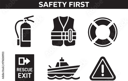 Essential safety icons for maritime and emergency preparedness