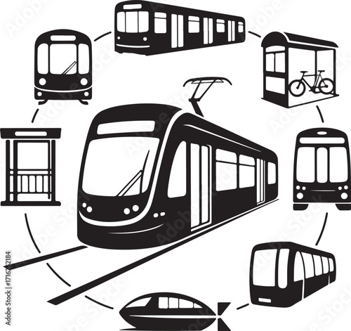 Modern public transit options circular graphic
