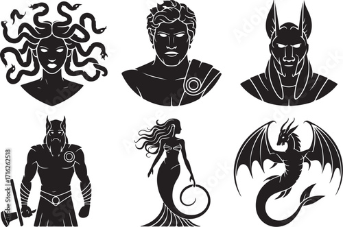Mythical creatures silhouette art collection