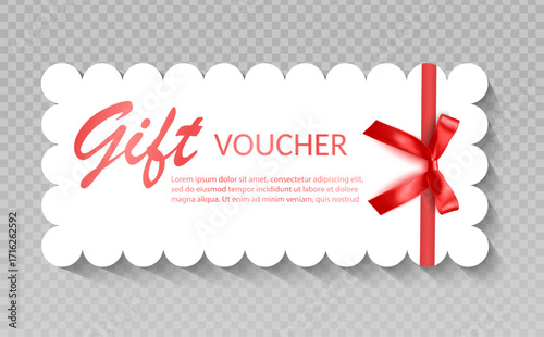 Gift Card or Gift voucher with Red Ribbon and Bow Vector format