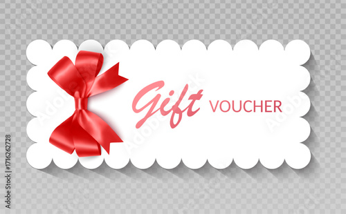 Gift Card or Gift voucher with Red Ribbon and Bow Vector format
