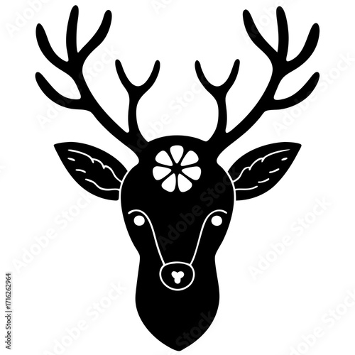 Sweet deer head with flower crown vector silhouette 