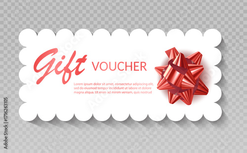 Gift Card or Gift voucher with Red Ribbon and Bow Vector format