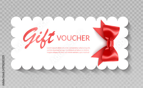 Gift Card or Gift voucher with Red Ribbon and Bow Vector format
