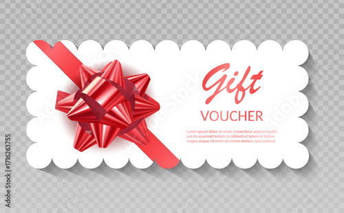 Gift Card or Gift voucher with Red Ribbon and Bow Vector format