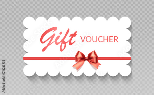 Gift Card or Gift voucher with Red Ribbon and Bow Vector format