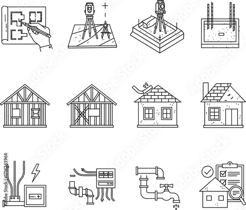 Home Construction Process IconographyHome Construction Process Iconography