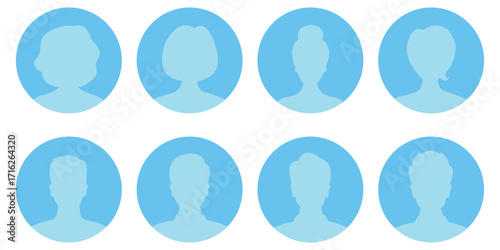 Men and women avatars set. Male and female silhouettes abstract people. User profiles badges. default headshots, blank photo placeholder, vector illustration.
