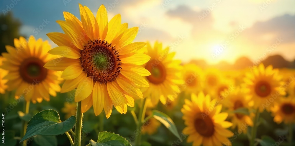 Fototapeta premium Sunflowers Basking in Summer Sunshine A Vibrant Display of Natures Joyful Energy