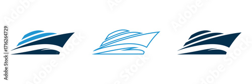 Dynamic cruise ship logos convey travel, luxury, and adventure. Ideal for travel agencies, cruise lines, and maritime businesses. Perfect for branding and visual identity. Evokes feelings of relaxatio