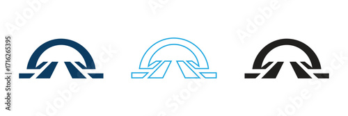Dynamic abstract logos featuring an archway and road, perfect for branding. These adaptable designs offer a contemporary look for business, travel, or innovation. Use them to create a strong visual id