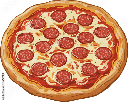 A flavorful round pepperoni pizza vector illustration for food and restaurant designs