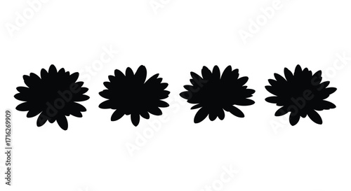 Four black silhouette flower blossoms delicate petals abstract floral shapes for design vector