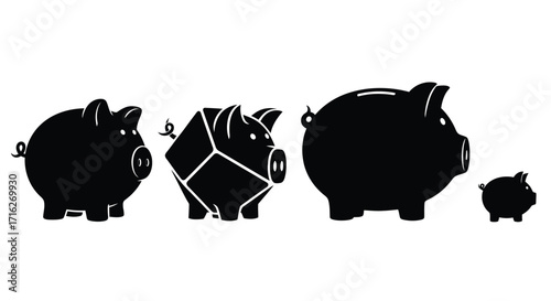 Diverse piggy bank silhouettes representing financial growth savings and investments vector