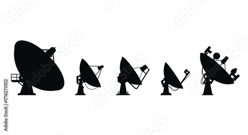 Array of satellite dishes receiving signals communication technology broadcasting network transmission vector