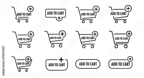 Shopping cart icons add to cart buttons collection e-commerce online shopping web design elements vector
