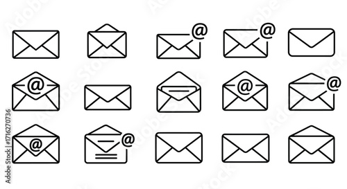 Set of hand drawn envelope icons representing email communication and messaging services vector