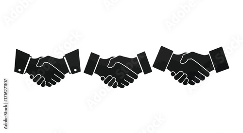 Three business handshake icons representing agreement partnership and success concepts vector