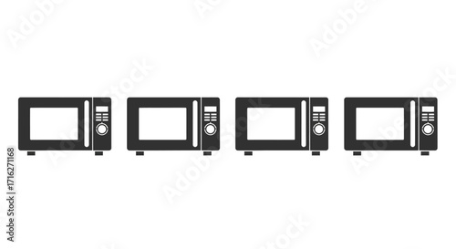 Four identical microwave ovens lined up side by side displaying empty screen vector