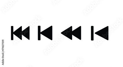 Set of four black audio playback control icons rewind and fast forward symbols isolated on white vector