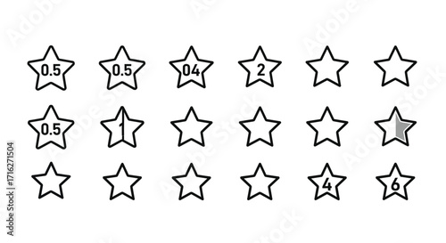 Collection of hand drawn stars with numbers for rating and scoring system icons vector