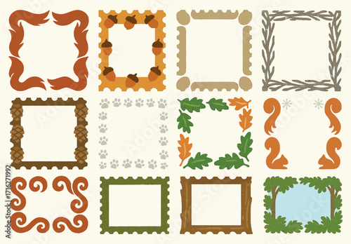 Eurasian Red Squirrel Decorative Frame Set with Nature and Forest Elements