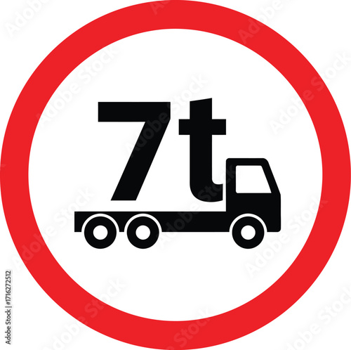 A circular traffic sign with a red border indicating a 7 tonne weight limit for heavy goods vehicles.