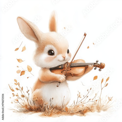 Wallpaper Mural Adorable Tan Bunny Playing Violin in Autumn Field Torontodigital.ca