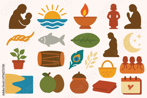 Cultural Heritage Icons and Symbols Illustration Set
