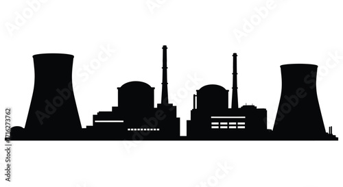 Silhouette of a nuclear power plant with cooling towers and chimneys industrial energy generation vector