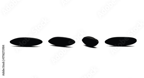 Four oval shaped black stones in a row isolated on a vector