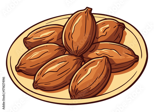 Plate of dates. Editable color vector