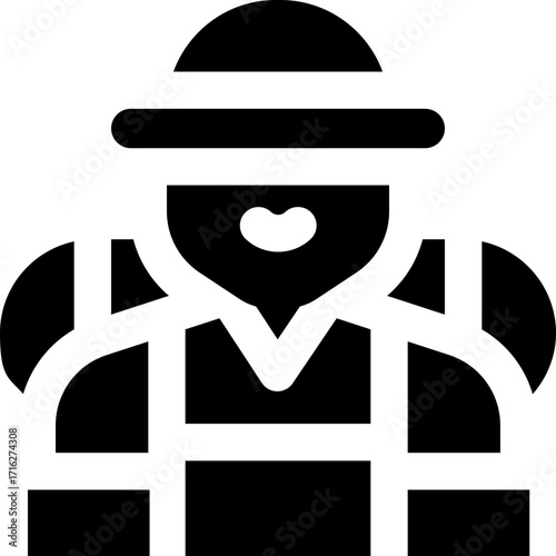 backpacker glyph icon. Strong and solid vector icon for websites, mobile interfaces, presentations, and visual branding. High quality and easy to edit.