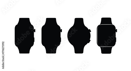 Collection of smartwatch silhouettes various designs electronic wearable technology gadgets vector