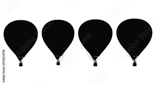 Four black hot air balloons silhouette graphic design elements for travel and adventure themes vector