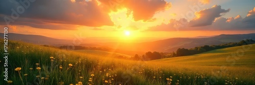 Hopeful Easter Sunrise Golden Light over Rolling Hills, New Beginnings