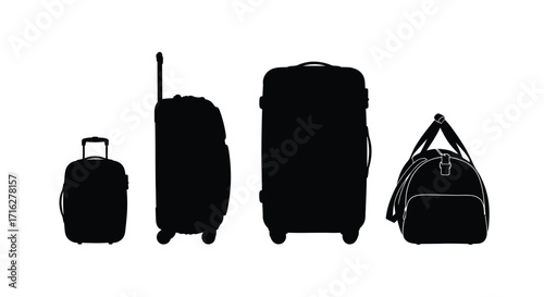 Silhouette collection of travel luggage and duffel bag for journeys vector