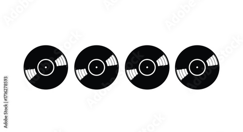 Four vintage vinyl records displayed horizontally in a row vector