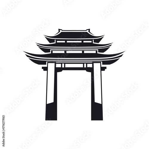 Illustration of a chinese gate isolated on white background, a traditional architectural element