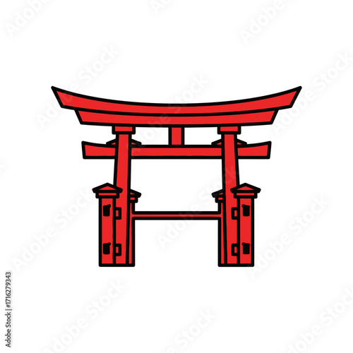 Red torii gate illustration, a traditional japanese gate commonly found at the entrance of shinto shrine