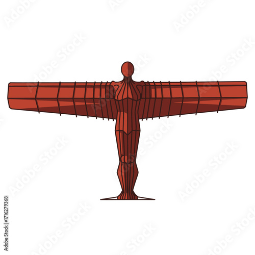 Illustration of the angel of the north, a contemporary sculpture, isolated on white background