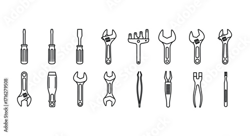 Collection of hand drawn wrench and pliers tools for diy and repair projects vector